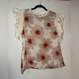 Jodifl Floral Ruffle Sleeve Top - Cream and Red